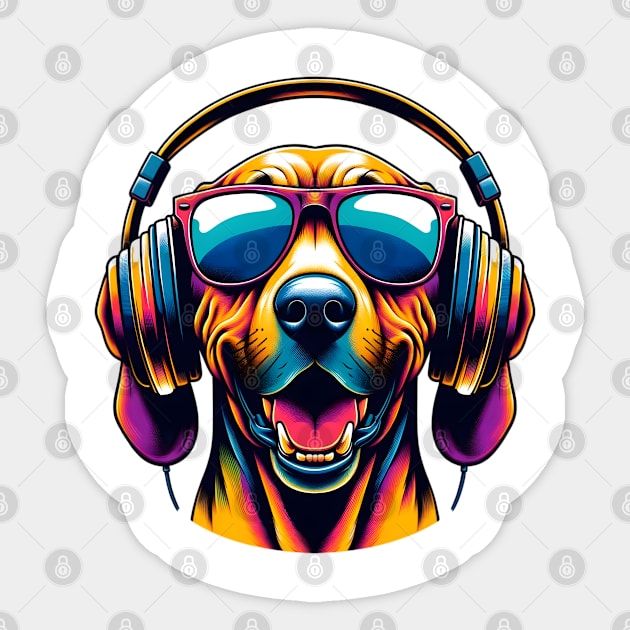 Plott Hound Smiling DJ with Vibrant Headphones Sticker by ArtRUs